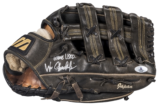 1996 Wes Chamberlain Game Used, Signed & Inscribed Mizuno Fielding Glove Used in Japan League (Beckett) 